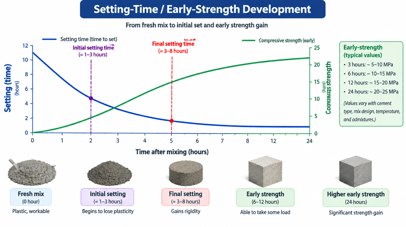 Setting time and early strength development graphical illustration