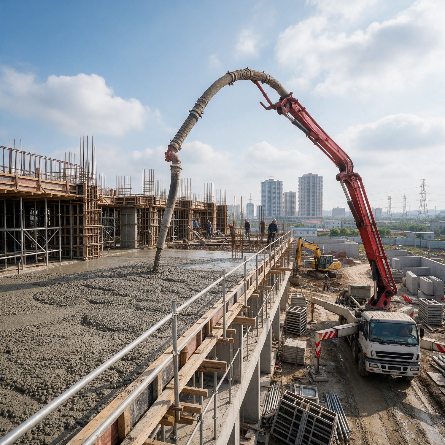 Ready-mix concrete truck transporting formulated concrete