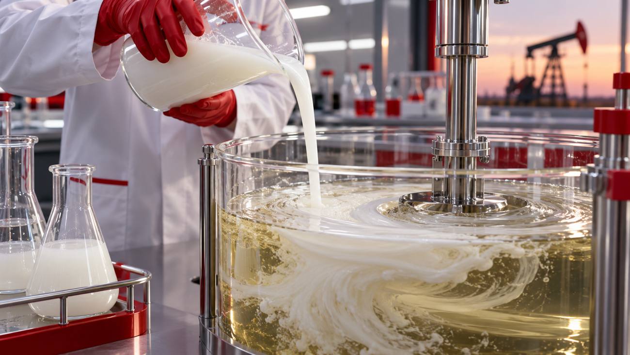 Polymer emulsion in a laboratory vessel