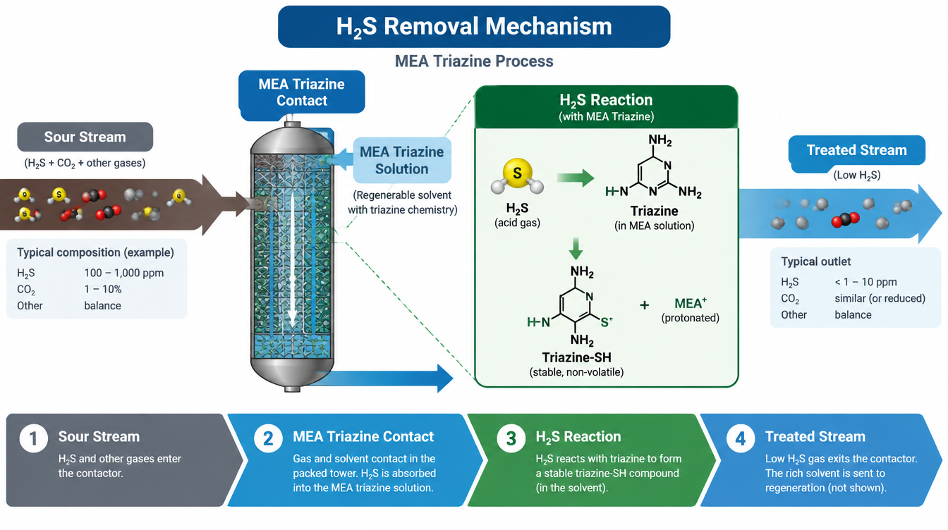 H2S removal mechanism using MEA triazine