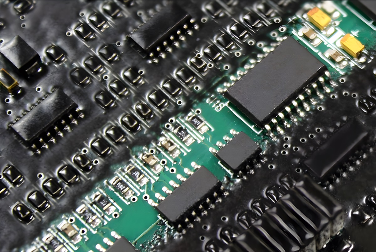 Coated PCB close-up